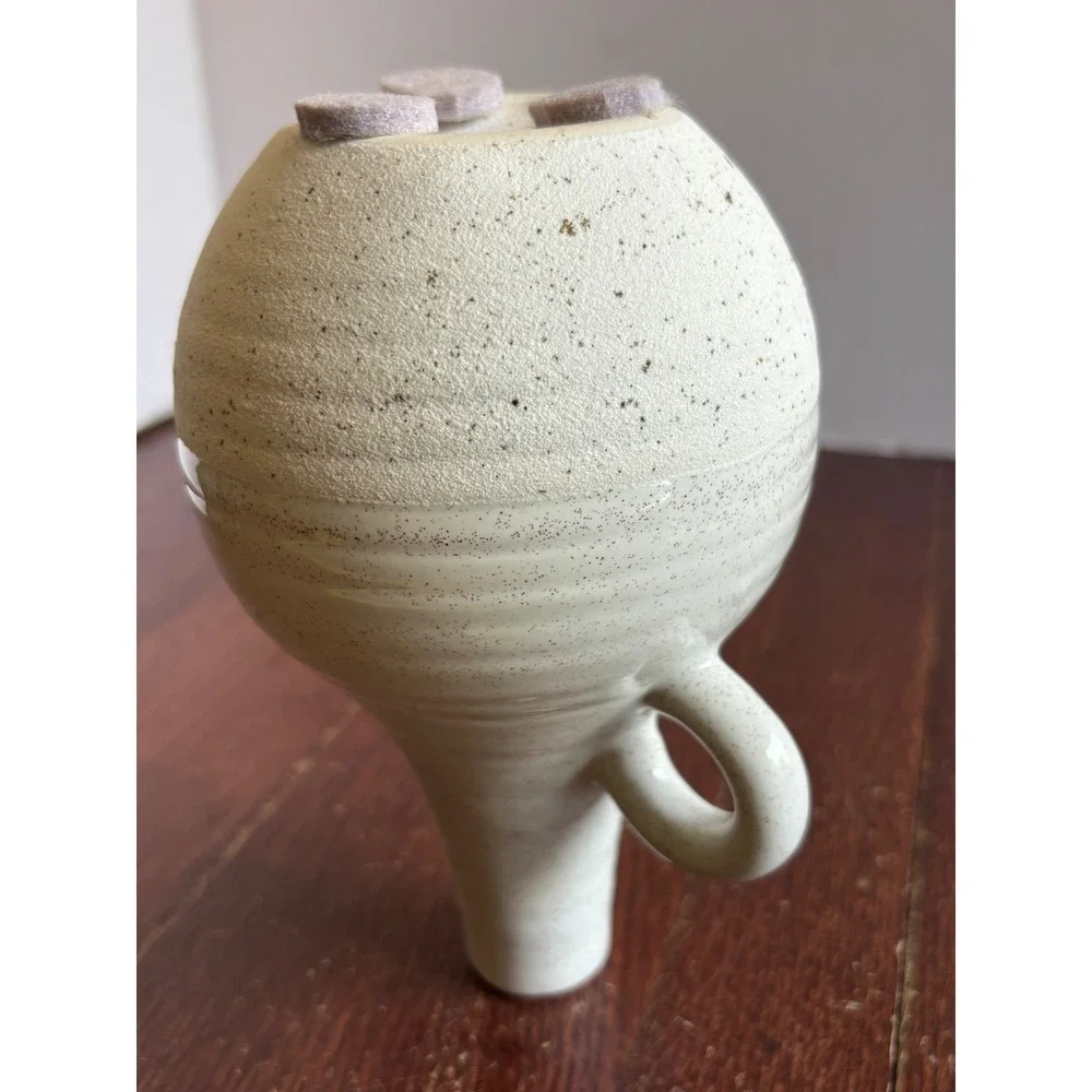 Speckled Ceramic Bud Vase Double Handle Ribbed Cream Stoneware 6.5 Inch